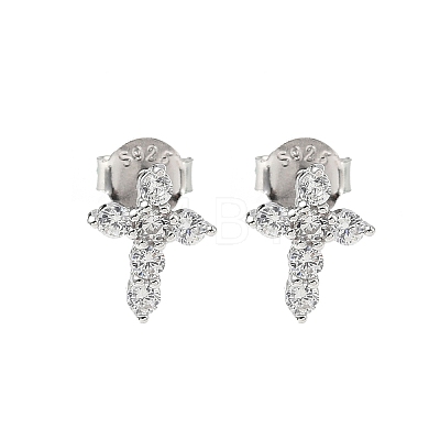 925 Sterling Silver Clear Cubic Zirconia Stud Earrings EJEW-Q032-01B-P-1