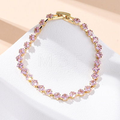 Brass Rhombus Cubic Zirconia Cup Chain Necklaces for Women NJEW-U033-01G-1