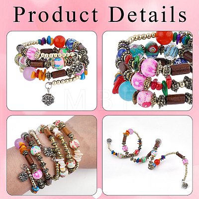4Pcs 2 Colors Boho Multi-strand Irregular Synthetic Turquoise Beads Wrap Bracelet BJEW-PA0001-07-1