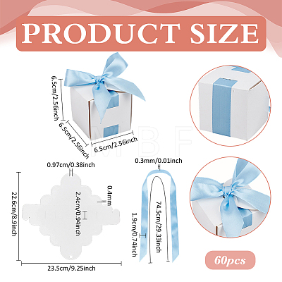 Square Paper Wedding Candy Storage Boxes with Ribbon LS-AJEW-WH0609-744D-1