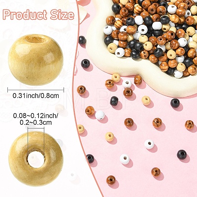 500Pcs 5 Colors Natural Wood Beads WOOD-YW0001-99-1