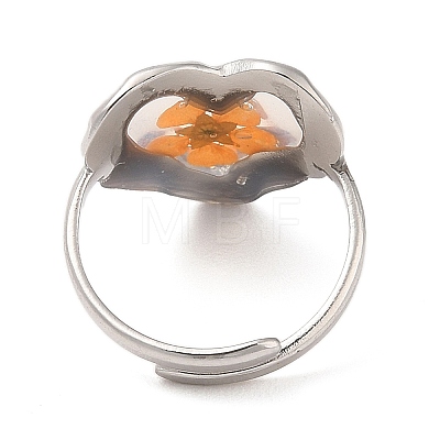 Heart Epoxy Resin with Dry Flower Adjustable Rings RJEW-G304-01P-1