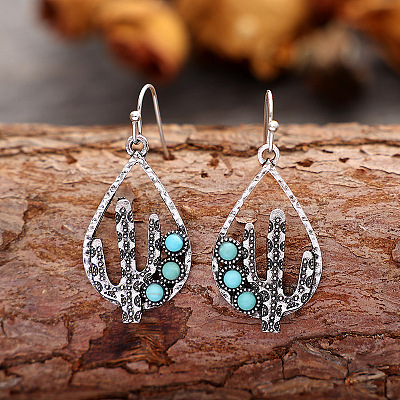 Alloy Synthetic Turquoise Dangle Earrings FS-WG8D1E3-01-1