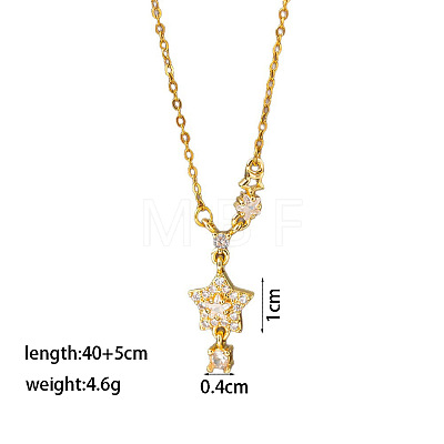 Brass Pave Clear Cubic Zirconia Star Pendant 304 Stainless Steel Cable Chain Necklaces for Women WGDE7B3-01-1