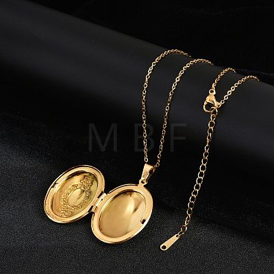 304 Stainless Steel Oval Locket Pendant Cable Chain Necklaces for Women NJEW-M050-04D-G-1