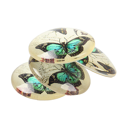 Butterfly Printed Glass Half Round/Dome Cabochons X-GGLA-N004-14mm-C-1