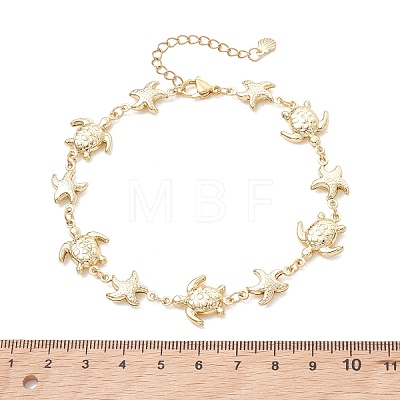 Summer Beach 304 Stainless Steel Turtle Starfish Link Chain Anklets for Women AJEW-AN00788-1