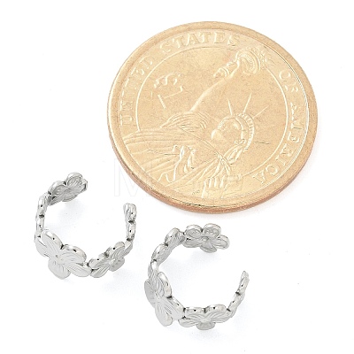 304 Stainless Steel Flower Cuff Earrings for Women LS-EJEW-A118-03P-1