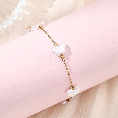 Butterfly ABS Imitation Pearl Beads Link Bracelets BJEW-JB13905-1