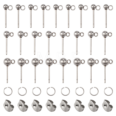  90Pcs 3 Size 202 Stainless Steel Ball Stud Earring Findings STAS-TA0002-22-1