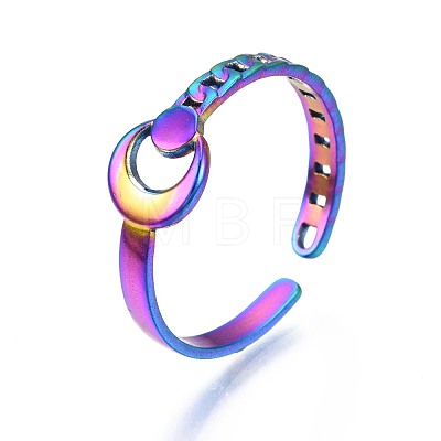 304 Stainless Steel Crescent Moon Cuff Ring RJEW-N038-056-1