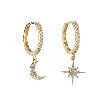 Clear Cubic Zirconia Star & Moon Asymmetrical Earrings MOST-PW0001-064G-1