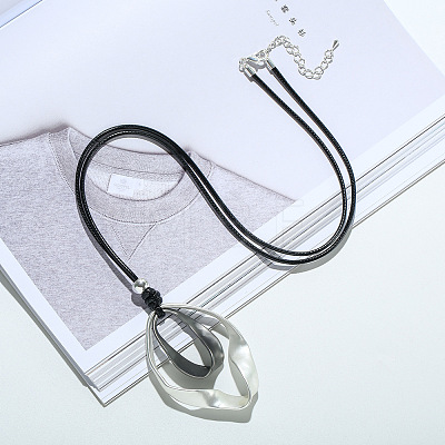 Rhombus Alloy Pendant Black Waxed Cord Necklaces for Women FS-WG0E821-02-1