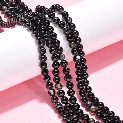 Natural Black Agate Beads Strands X-G-G391-6mm-01-1