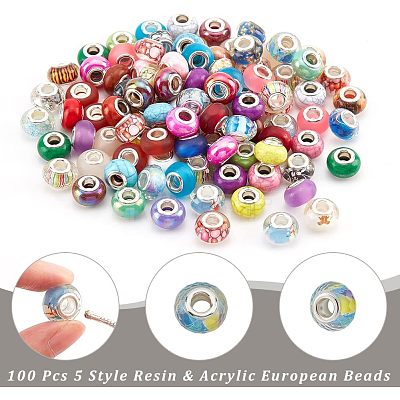  120Pcs 4 Style Resin & Acrylic European Beads OPDL-NB0001-15-1