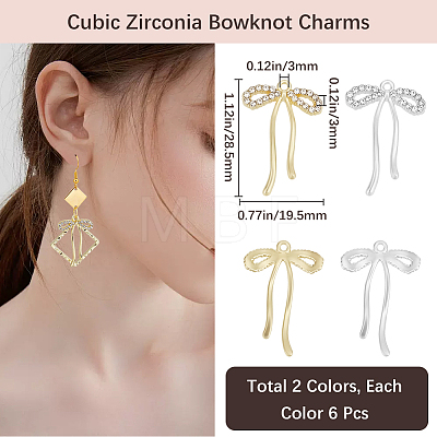 12Pcs 2 Colors Alloy Micro Pave Cubic Zirconia Pendants FIND-BBC0003-41-1