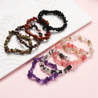 Chip Gemstone Stretch Beaded Bracelets for Kids BJEW-JB06305-1