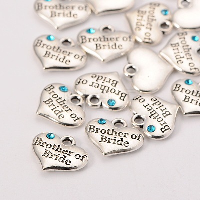 Wedding Party Supply Antique Silver Alloy Rhinestone Heart Carved Word Brother of Bride Wedding Family Charms X-TIBEP-N005-27-1