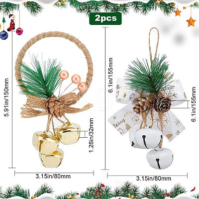 Gorgecraft 2Pcs 2 Styles Christmas Bell Pendant Decorations HJEW-GF0001-34-1