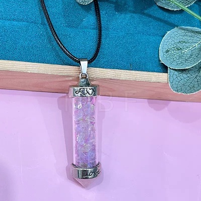 Zinc Alloy with Glass Hexagonal Bottle with Inner Natural Ametrine Chips Pendant Black PU Leather Cord Necklaces ZW0534-9-1