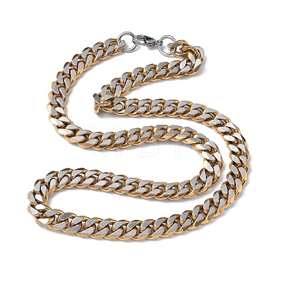 10MM 201 Stainless Steel Cuban Link Chain Necklaces for Women Men NJEW-F360-01G-1