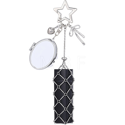 1Pc Oval Alloy & 667 Stainless Steel Macrame Pouch Pendant Decorations HJEW-CP0001-49B-1