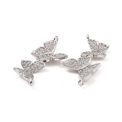 Brass Micro Pave Clear Cubic Zirconia Connector Charms KK-E068-VC150-1