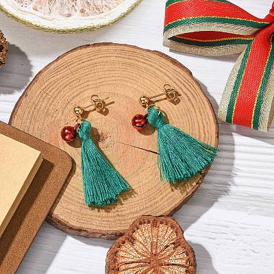 Christmas Tree Tassel Dangle Earrings EJEW-JE06105-1