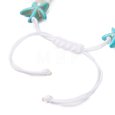 Starfish Synthetic Turquoise & Acrylic Pearl Braided Bead Bracelets for Women BJEW-JB11263-01-1