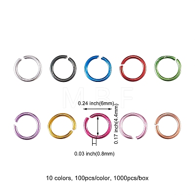 1000pcs 10 Colors Aluminum Jump Rings ALUM-CJ0001-20-1