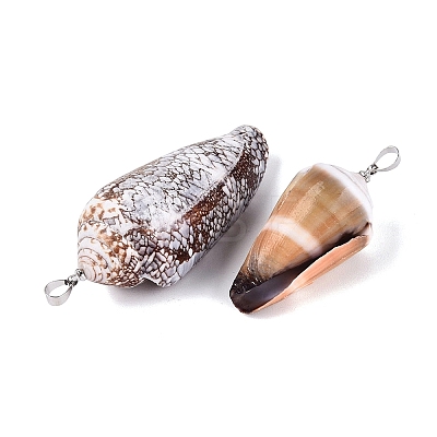 Brass & Natural Cone Shell Pendants SHEL-Q029-20-02P-1