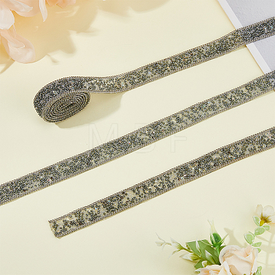 Rhinestone & Glass Seed Bead & Iron Curb Chain Ribbon DIY-WH0349-222-1