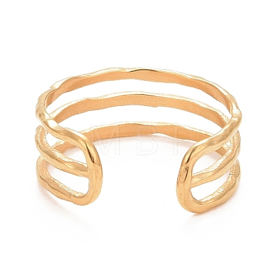Ion Plating(IP) 304 Stainless Steel Triple Line Open Cuff Ring for Women LS-RJEW-C025-12G-1