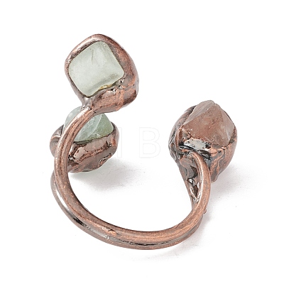 Natural Gemstone & Quartz Crystal Irregular Nugget Open Cuff Ring RJEW-I082-07R-1
