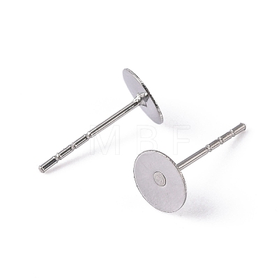 316 Surgical Stainless Steel Flat Round Blank Peg Stud Earring Settings X-STAS-R073-02-1