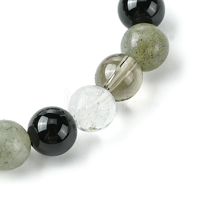 Synthetic Smoky Quartz & Labradorite & Quartz Crystal & Obsidian Round Beaded Stretch Bracelets BJEW-JB10910-11-1