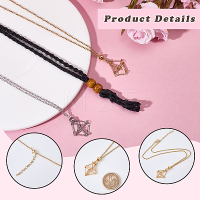 6Pcs 3 Styles Waxed Cord & 304 Stainless Steel Macrame Pouch Empty Stone Holder Pendant Slider Necklace Making NJEW-SC0001-88-1