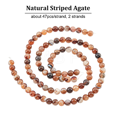 Olycraft Natural Striped Agate/Banded Agate Beads Strands G-OC0003-56B-02-1