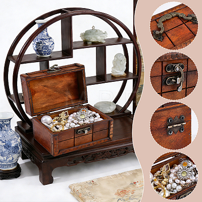 Retro Rectangle Wooden Storage Treasure Chests for Trinkets AJEW-WH0871-84B-1
