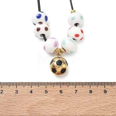 Sports 304 Stainless Steel Enamel Football Pendant Black Waxed Cord Necklaces SA-CBA5F92-02G-1
