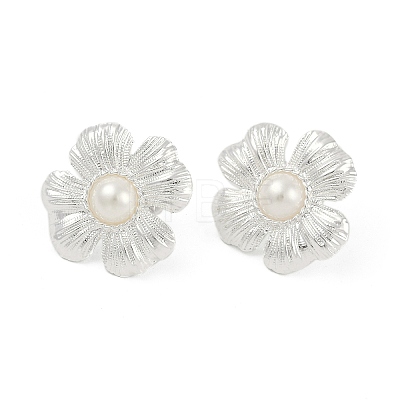 Flower Brass Stud Earrings EJEW-Q391-24S-1