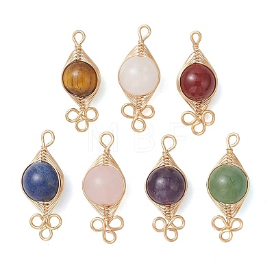 7Pcs 7 Colors Natural Mixed Gemstone Herringbone Wire-Wrapped Pendants PALLOY-JF05188-1
