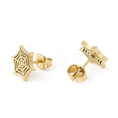 304 Stainless Steel Spider Web Stud Earrings X-EJEW-G294-01G-1
