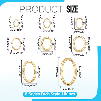 800Pcs 8 Styles 304 Stainless Steel Jump Rings STAS-WR0001-49-1