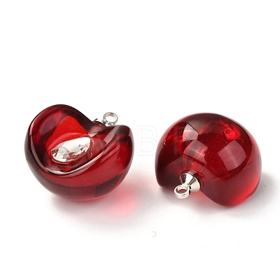 Resin Pendants with Glass Kernel and Stainless Steel Top Ring RESI-A015-02-1