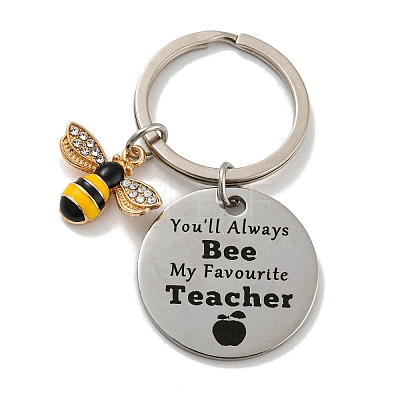 Teacher's Day Gift 201 Stainless Steel Flat Round with Word Keychains KEYC-E040-07P-1