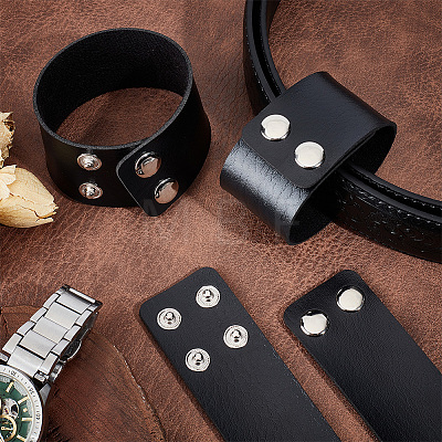 Stainless Steel Double Snap  With Duty Belt Keeper Wide Bracelet BJEW-WH0025-01-1