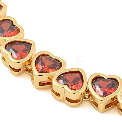 Rack Plating Brass Pave Cubic Zirconia Heart Link Bracelets BJEW-Q347-05G-04-1