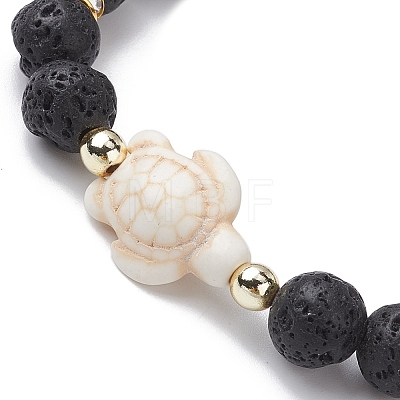 Tortoise Synthetic Turquoise & Natural Lava Rock Stretch Bracelets for Women BJEW-JB10106-06-1