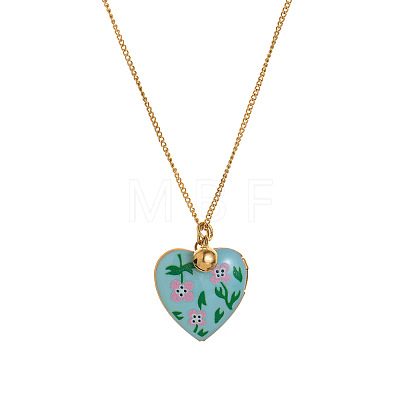 304 Stainless Steel Enamel Printed Mom Heart Locket Pendant Necklaces for Mother's Day Gift WG641EA-07-1